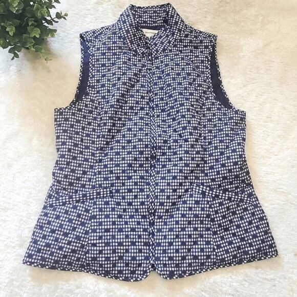 Talbots Dark Blue Polka-Dot & Gingham Lightweight Quilted Puffer Vest, Small - Picture 1 of 7